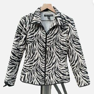 Vintage Anne Carson Silk Quilted Black & White Zebra Jacket Scattered Sequins M